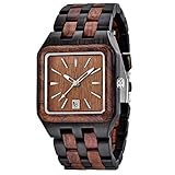 Tiong Quadratische Quarz-Holzuhr, quadratische Herrenuhr aus Holz, verstellbares Holzarmband, Herrenarmband braun…