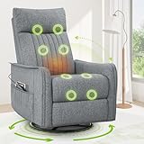 sisolos Fernsehsessel Massagesessel mit Liegefunktion, Relaxsessel mit Wärme und Massage, 360°Drehbarer TV Sessel Wohnzimmer, Schaukelstuhl mit Gepolsterte Kopfstütze, 2 Seitentaschen