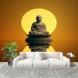 Panoramatapete 350x256 cm Elemente Einer Ruhigen Statue Fototapete Geruchsneutral & Ablösbar Nahtloses Spleißen DIY-Montage Wandbild Orange Farbe Wohnzimmer Mietwohnungen Wasserdicht Wandtapete