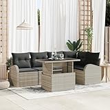 ZQQLVOO 6-teiliges Garten-Sofa-Set mit Kissen, Hellgrau, Poly-Rattan “区分 for 室内