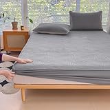 Wasserdichter Matratzenschoner mit 2 Kissenbezügen,Kühlender Atmungsaktiver Gesteppter Matratzenbezug Spannbettlaken,für alle Vier Jahreszeiten Geeignet und Waschbar(Darkgray,90x200cm)