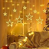 GYLEFY Lichterkette Sterne, 138 LEDs 2.3m Weihnachtslichterkette, Lichterkette Innen/Außen, Wasserdicht Weihnachtsbeleuchtung mit 12 Sterne und 8 Modi, Weihnachtsdeko Für Fenster, Balkon (Warmweiß)