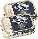 Bretonische Sardine Filets in Extra nativem Olivenöl mit Mischung aus fünf Arten von Pfefferbeeren, 2 x 100 g, Knochenlose Sardinen aus Pointe de Penmarc'h / Frankreich