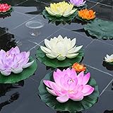 5 Stück Wasserlilie Pflanzen,Teichpflanzen Künstlich, Teichdeko,Schwimmende Blumen Künstliche Seerosen für Aquarium Terrasse Garten Pool Garten Teich