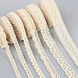 Spitzenband Vintage Spitze-Borten 30M Baumwolle Dekoband Spitze Zierband Spitzenstoff Spitzenborte Geschenkband für Hochzeit Deko DIY-Handwerk, Spitzenband-6 Rollen, Beige