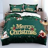 Luowei Weihnachten Bettwäsche 135x200 Christmas Bettwäsche 2teilig für Jugendliche Kinder Geschenke mit Reißverschluss und 80x80 cm Kissenbezug