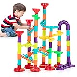 Kugelbahn Mehrfarbige Murmelbahn Marble Run Set, 142Pcs Kinderspiel Bausteine Konstruktionspielzeug mit Bahnelementen und Glasmurmeln für Kinder ab 3 Jahre