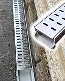 SAFWELAU Grabenablaufsystem Kanalablauf mit Rost 4' Breite Abflussrinnen-Abdeckungssystem mit Metallplatte, Bodenkanal(4 Pack,60x10x4cm)