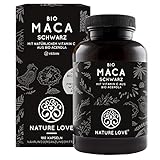 NATURE LOVE® Bio Maca Kapseln (schwarz) - 3000mg Bio Maca je Tagesdosis. 180 Kapseln. Mit natürlichem Vitamin C. Ohne Magnesiumstearat. Zertifiziert Bio, hochdosiert, vegan, deutsche Produktion