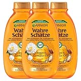 Garnier Wahre Schätze Pflegendes Öl-Shampoo Argan- & Camelia-Öl, pflegt intensiv, verleicht Glanz und Geschmeidigkeit, 3 x 250 ml