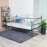 FetiNes Klassisch Tagesbett Gästebett Bettrahmen Einzelbett Metallbett Bettsofa mit Lattenrost für Schlafzimmer Wohnzimmer Garten passend für 90 * 200 cm Matratze, Schwarz