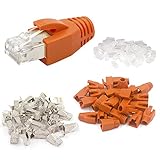 VCE RJ45 Stecker CAT7 CAT6A, 10X Netzwerkstecker POE, Lan Stecker für Verlegekabel, Installationskabel 10GBit Geschirmt mit Einfädelhilfe und Knickschutz