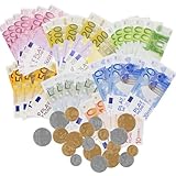 Palwin 175 Blätter Spielgeld Euro Scheine + 32 Münzen, Copy Money 1/2/5/10/20/50/100/200/500€, Fake Geld, Prop Money für Kinder Lern und Spielzwecke, Simulieren Sie realistische Handelsszenarien