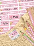 melu kids® Namensaufkleber Set Kinder für Schule Stifte - Kleidung & Gegenstände (70 Sticker) - Personalisierte wasserfeste Aufkleber in verschiedenen Größen (rosa)