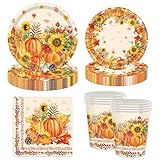 YRsorn Herbstdeko Geschirr - Partygeschirr Tischdeko Herbst, Servietten Kürbis Papier, Pappteller für Herbst Deko, Thanksgiving-Partys Pappgeschirr Set für 20 Gäste