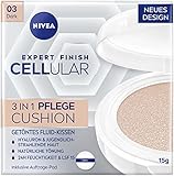 NIVEA Cellular Expert Finish 3in1 Pflege Cushion für dunkle Hauttöne (15 g), Make-up mit Hyaluron, Kollagen-Booster und LSF 15, feuchtigkeitsspendende Cushion Foundation