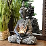 INtrenDU Buddha Statue mit Teelichthalter 31cm, Harz,...