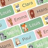 Namensaufkleber für Kinder (58 Stück) - Kleidung, Gegenstände & Schule/Kita - Namensschilder für Schulsachen, personalisiert und spülmaschinenfest (Waldtiere)