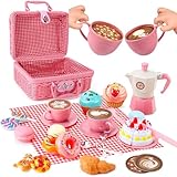 KDAMGOQE Kinder Picknick -Sets für 3+ Mädchen und Jungen Simulation niedliche Kinder Tee -Set Interaktive fantasievolle Entwicklung von Abs Tea Party Set für Rollenspiele, so tun Spiele Spielen