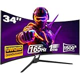 Gawfolk Gaming Curved Monitor 34 Zoll 165Hz, 1500R Ultrawide PC Bildschirm UWQHD 3440x1440P, Gebogenes Computerbildschirm, VA, Displayport, HDMI, VESA 75 * 75mm