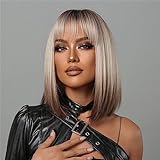 iDMRURvm Damen Perücke Blond Wig Mittellang Perücken Bob Kurze Gerade Synthetische Perücken Blond Bis Braun Ombre-Bob-Perücke für Tägliche Party Cosplay