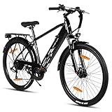 Hiland 26 Zoll Elektro Mountainbike, E-MTB mit 250W Motor, 36V 7.8Ah Batterie, Scheibenbremsen, 7-Gang E-Mountainbike für Männer Frauen, Schwarz