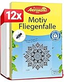Aeroxon Fliegenköder für Fenster - 3x4 Stück Motiv Fliegenfänger Klebestreifen, Effektive Fliegenfalle Innenbereich