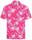 J.VER Hawaiihemd Herren Kurzarm Sommer Leicht Funky Urlaub Hemd Bedruckter Strandhemd Casual Button Down Shirts Rosa Flamingo XL