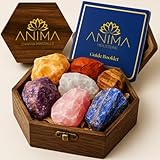 Anima Premium 7 Chakra Kristalle Steine Set – Edelsteine Heilsteine mit Rosenquarz, Amethyst und Lapislazuli in einer Holzbox für Heilung – Spirituelles Geschenk für Frauen mit Anleitungsheft