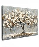 MuchoWow© Leinwand Bilder Groß 120x80 cm XXL Wanddeko Wohnzimmer Aesthetic Room Decor Deko Zimmer Wandbilder Modern Bild auf Leinwand Baum - Blumen - Weiß - Natur - Kunst