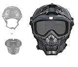 Airsoft Tactical Helm PJ Typ, Tactical Full Face Maske Schädel Maske Goggles Abnehmbar Einstellbar, Motorrad Reiten Gesichtsschutz