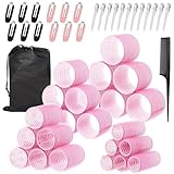 Lockenwickler Set 50 Stücke, 24 Stück 4 Größen (60/48/36/25mm) mit 24 Edelstahl-Clips, Lockenwickler Groß Selbsthaftend, Haarwickler, Hair Rollers with Clips für Lange, Mittlere & Kurze Haare