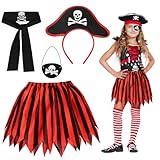 Fennoral 4tlg Piratenkostüm Kinder Mädchen Piraten Kinderkostüm mit Pirat Tutu Rock Augenklappe Haarreife Belt Piratenparty Zubehör für Halloween Karneval Verkleidung Cosplay Rollenspiel Fasching