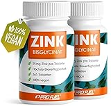 Zink 25mg - 2x365 Tabletten (vegan) mit Zinkbisglycinat (Zink-Chelat) für höchste Bioverfügbarkeit - laborgeprüft mit Zertifikat - optimal hochdosiert - Vorratspack für die Familie - ProFuel