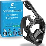 Khroom Schnorchelmaske Erwachsene & Kinder ab 3 Jahre | CO2 sicher | Vollgesichtsmaske mit Easy-Breath System | Schnorchelset Alternative | Seaview Y Tauchmaske Erwachsene / Kinder (L/XL Schwarz)