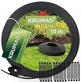 KRUMAD Rasenkante Kunststoff 10m x 6cm, Flexible Beeteinfassung, Wetterfest & UV-beständig, Beeteinfassung Garten, Zaun Garten, Beetumrandung mit 30 Erdankern, Kunststoff Rasenkante für Garten & Wege