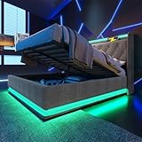 Huayz Polsterbett 140x200, LED Doppelbett mit Stauraum und Lattenrost, Kopfteil mit Staufach und USB-Ladefunktion, Hydraulisch Stauraumbett Rückenlehne, ohne Matratze (Grau - A, 140×200cm)