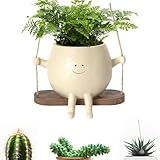 Blumentopf Hangend Indoor Outdoor, Kleine, Blumentopf DrauBen, Hängende Harz Blume Kopf Pflanzer, Swinging Plant Pot with face, Einzigartige Pflanzentöpfe für Sukkulenten Pflanzer (Beige)