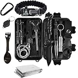 Tradista Survival Kit 15 in 1 - Außen Notfall Survival Kit mit Messer/Taktische Taschenlampe für Camping/Bushcraft/Wandern/Jagden/Outdoor Abenteuer, Schwarz