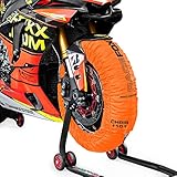 RACEFOXX PRO DIGITAL Reifenwärmer Tyre Warmers bis max. 99° C SUPERBIKE, 120/17 vorne und 180 bis 200/17 hinten für Motorradreifen Rennsport Heizdecken orange