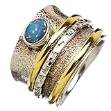 Äthiopischer Opal Spinner Ring, Drei-Band-Ring, Angst Ring, strukturierter Sterling Silberring, Statement Ring