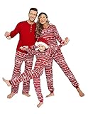 Ekouaer Weihnachten Schlafanzug Familie Set Christmas Herren Pyjama Weihnachtspyjama Fun Schlafanzug, Rot, Herren, L