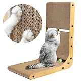 Kratzbrett Katzen - L Förmige Kratzpappe für Katzen, 60cm Hohe Kratzbretter Katze, Groß Katzenkratzbrett mit Ballspielzeug, Katzen Kratzmöbel aus hochwertiger Karton für Wand und Ecke