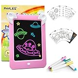 PHYLES Magic Drawing Pad, LED Zaubertafel Kinder 3-12 Jahre, enthält 19 Drawing Maltafel Pad (Buchstaben, Zahlen, Muster), 4 Zeichenstifte, 1 Reinigungstuch,Das perfekte Lernspielzeug (Rosa)