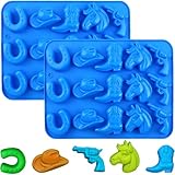 YXHZVON 2 Stück Schokoladenformen mit Western Denim Muster,15 Löcher Cowboy Silikon Schokoladenformen,Western-Mottoparty für Wackelpudding, Eiswürfel, Cupcake-Dekorationen(Blau)