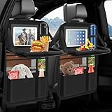 Oneyus Auto Organizer, 2 Stück Autositz Organizer Große Rückenlehnenschutz Auto Kinder Multifunktional Wasserdicht Rücksitz Organizer mit Klapptisch,Tablet Tasche und Viele Taschen-Schwarz