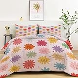 Bettdecke 4-Jahreszeiten Steppdecke in 155x220 cm, Einfache Niedliche Smiley-Blume Warme und Leichte Schlafdecke ohne Bezug, Besonders Flauschig & waschbar, Bunt