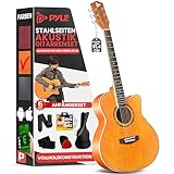 Pyle Akustikgitarren-Set mit Stahlsaiten, 3/4 Juniorgröße, natürliches Lindenholz, mattes Finish, Instrument mit Gigbag, Stimmgerät, extra Saiten, Plektren, Gurt, für Anfänger, Erwachsene