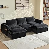 Vamcheer Ecksofa mit Schlaffunktion (Vollschaum) - 3 Sitzer Modulares Boneless Big Sofa XXL, Cloud Couch U Form für Wohnzimmer, Groß Schlafsofa, Moderne Schlafcouch Eckcouch, 275 x 153 cm, Schwarz