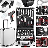 TEENO Werkzeugkoffer, 1000-teilig Werkzeug, Werkzeugkiste im Aluminiumkoffer, Werkzeugkoffer gefüllt mit Rollen, Werkzeugkasten für Haushalt, Garage und Professionelle Reparaturen